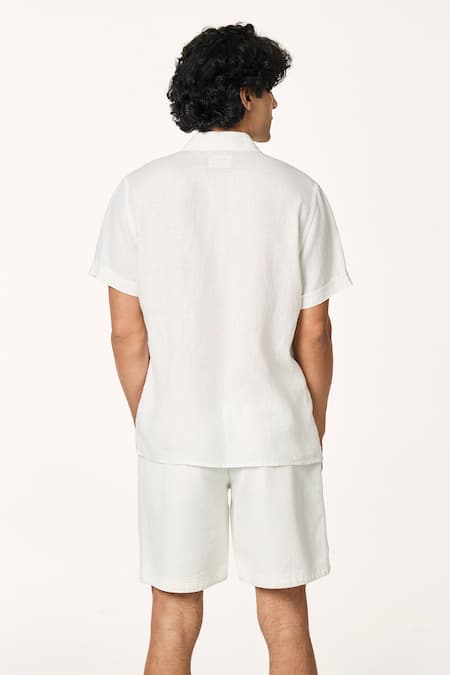 Shop_Terra Luna_White Linen Solid Shirt _at_Aza_Fashions