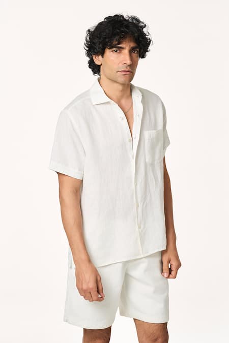 Terra Luna_White Linen Solid Shirt _Online_at_Aza_Fashions