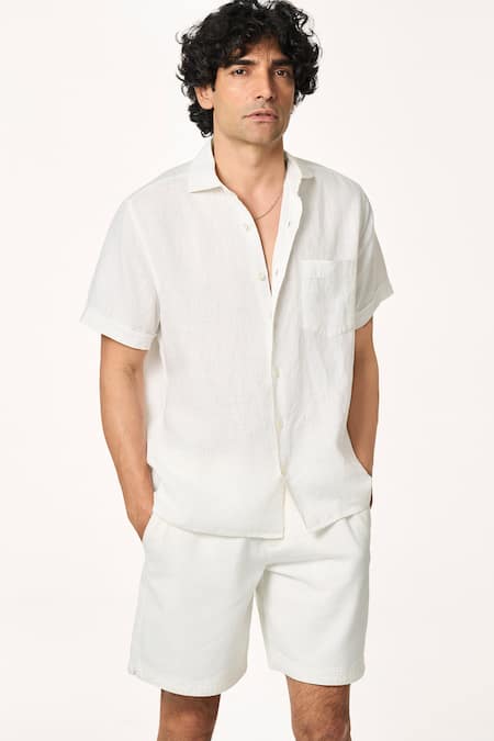 Buy_Terra Luna_White Linen Solid Shirt _Online_at_Aza_Fashions