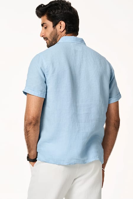 Terra Luna Ice Blue Linen Solid Shirt 