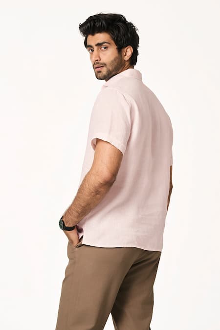 Shop_Terra Luna_Pink Linen Sunset Collared Shirt _at_Aza_Fashions
