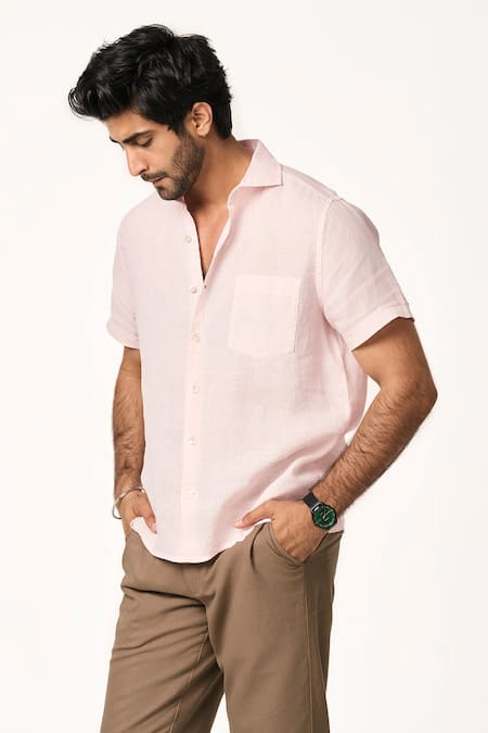 Terra Luna_Pink Linen Sunset Collared Shirt _Online_at_Aza_Fashions