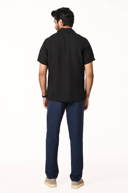 Terra Luna Black Linen Half Sleeve Shirt 