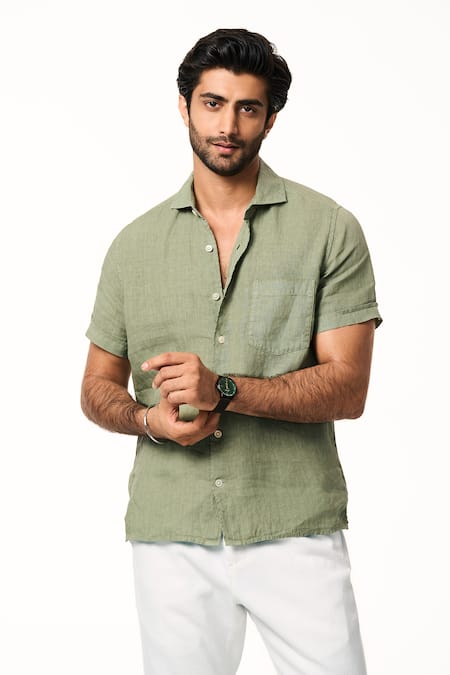 Terra Luna Matcha Half Sleeve Linen Shirt 