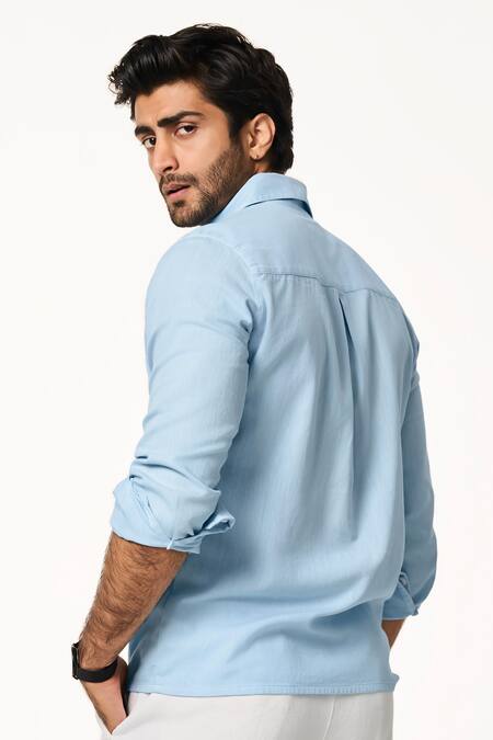 Buy Terra Luna Blue Cotton Ice Solid Shirt Online at Aza Fashions Buy_Terra Luna_Blue Cotton Ice Solid Shirt _Online_at_Aza_Fashions