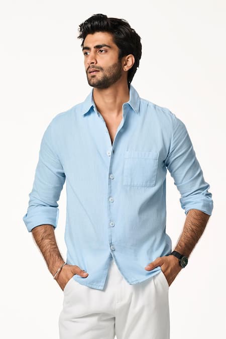 Terra Luna Ice Blue Cotton Solid Shirt 