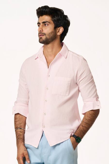 Terra Luna Pink Cotton Sunrise Solid Shirt Online at Aza Fashions Terra Luna_Pink Cotton Sunrise Solid Shirt _Online_at_Aza_Fashions