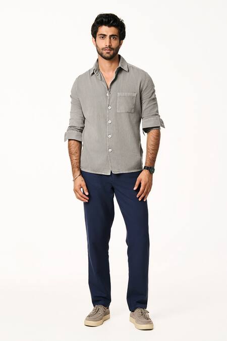 Terra Luna_Gray Cotton Grey Collared Shirt _Online_at_Aza_Fashions