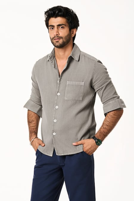 Buy_Terra Luna_Gray Cotton Grey Collared Shirt _Online_at_Aza_Fashions