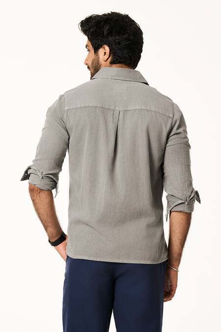 Shop_Terra Luna_Gray Cotton Grey Collared Shirt _at_Aza_Fashions