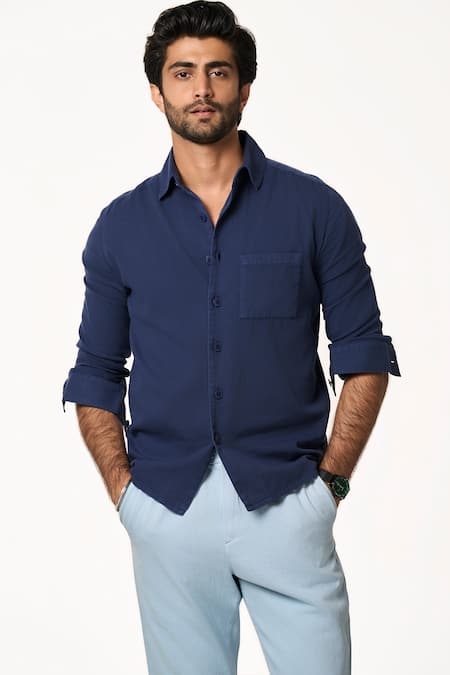 Terra Luna Blue Solid Collared Shirt 