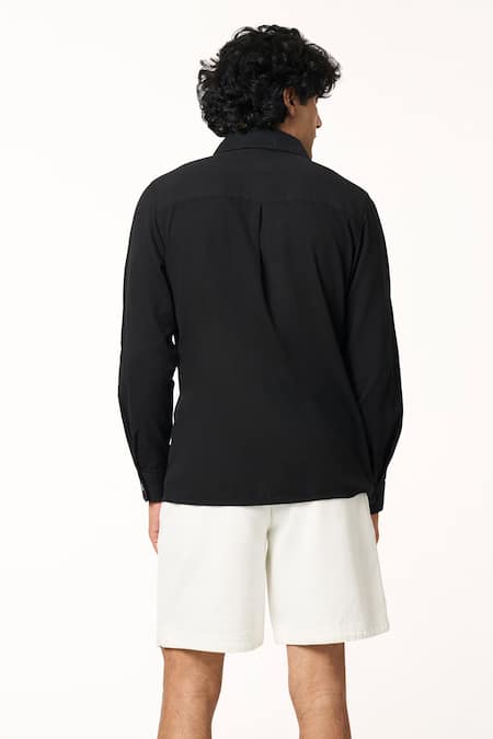 Terra Luna Black Solid Cotton Collared Shirt 