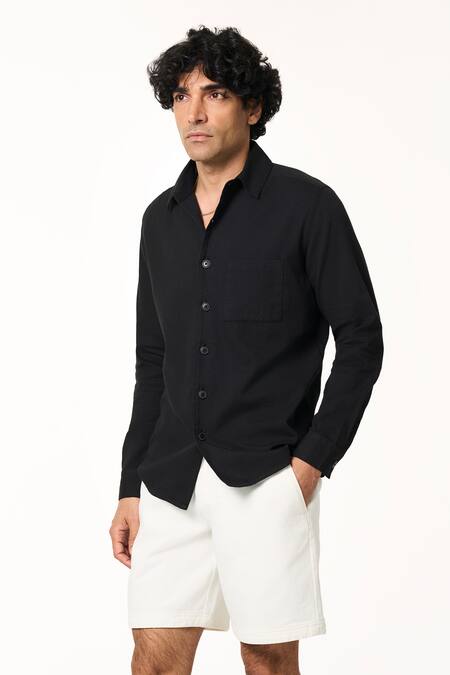 Terra Luna Black Cotton Solid Collared Shirt Online at Aza Fashions Terra Luna_Black Cotton Solid Collared Shirt _Online_at_Aza_Fashions