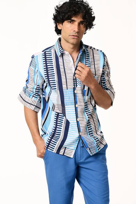 Buy Terra Luna Blue Cotton Plaid Pattern Shirt Online at Aza Fashions Buy_Terra Luna_Blue Cotton Plaid Pattern Shirt _Online_at_Aza_Fashions