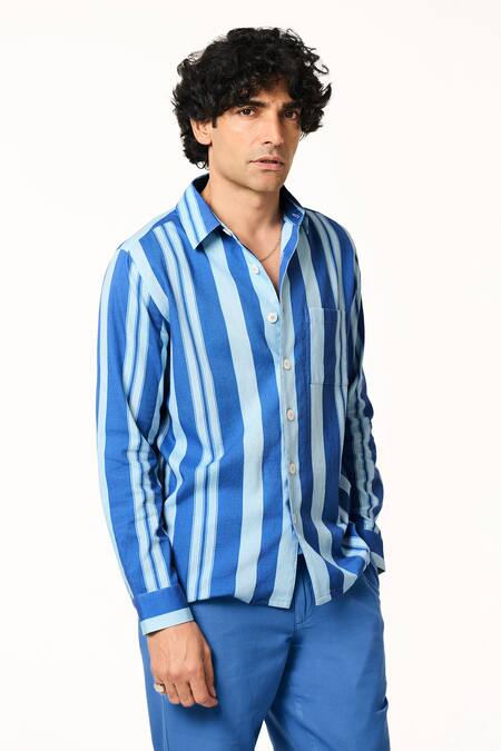 Buy_Terra Luna_Blue Cotton Tonal Stripe Shirt _Online_at_Aza_Fashions