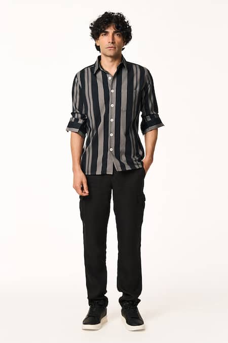 Terra Luna Gray Cotton Grey Stripe Pattern Shirt Online at Aza Fashions Terra Luna_Gray Cotton Grey Stripe Pattern Shirt _Online_at_Aza_Fashions