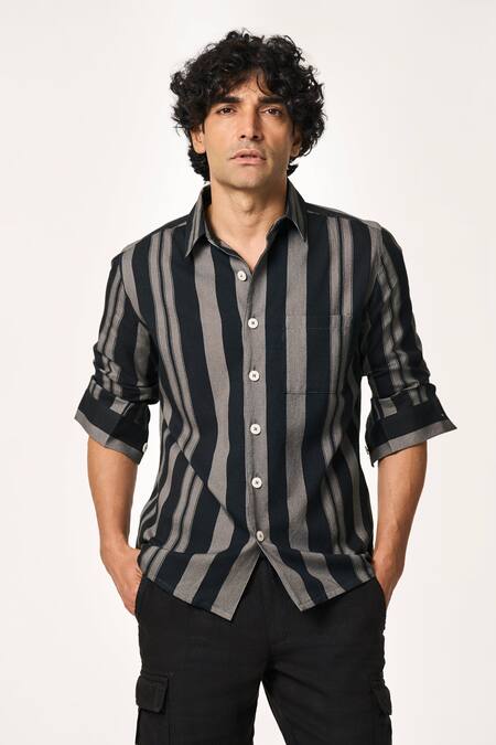 Buy Terra Luna Gray Cotton Grey Stripe Pattern Shirt Online at Aza Fashions Buy_Terra Luna_Gray Cotton Grey Stripe Pattern Shirt _Online_at_Aza_Fashions