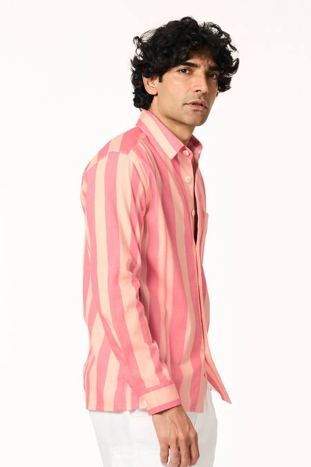 Terra Luna_Pink Cotton Tonal Stripe Shirt _Online_at_Aza_Fashions