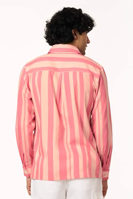 Shop_Terra Luna_Pink Cotton Tonal Stripe Shirt _at_Aza_Fashions