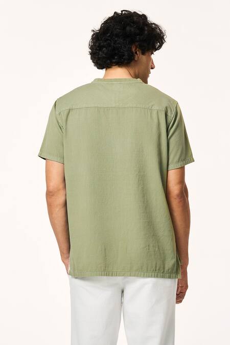 Shop_Terra Luna_Green Cotton Matcha Solid T-shirt _at_Aza_Fashions