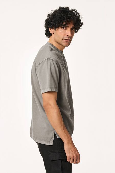 Terra Luna_Gray Cotton Asymmetric Grey T-shirt _Online_at_Aza_Fashions
