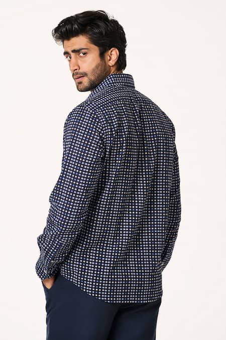 Shop Terra Luna Blue Cotton Moon Print Shirt at Aza Fashions Shop_Terra Luna_Blue Cotton Moon Print Shirt _at_Aza_Fashions