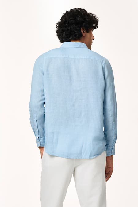 Terra Luna Ice Blue Linen Solid T-Shirt 