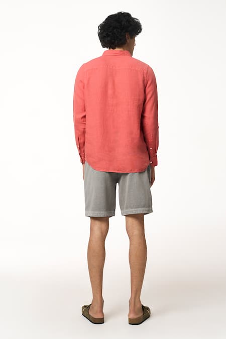 Terra Luna Pink Linen Solid Pocketed T-Shirt 