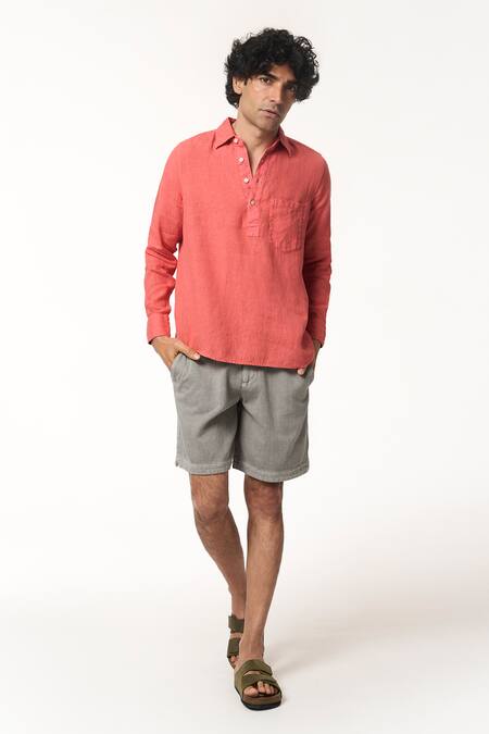 Terra Luna_Pink Linen Solid Pocketed T-shirt _Online_at_Aza_Fashions