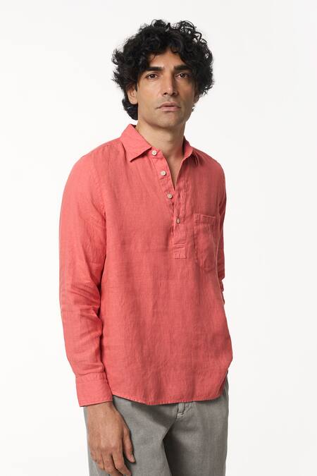 Buy_Terra Luna_Pink Linen Solid Pocketed T-shirt _Online_at_Aza_Fashions