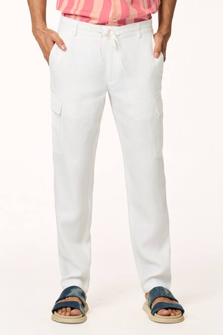 Terra Luna White Linen Cargo Pant Online at Aza Fashions Terra Luna_White Linen Cargo Pant _Online_at_Aza_Fashions