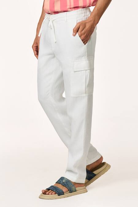 Buy Terra Luna White Linen Cargo Pant Online at Aza Fashions Buy_Terra Luna_White Linen Cargo Pant _Online_at_Aza_Fashions