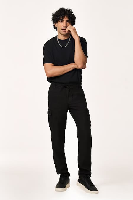 Terra Luna Black Linen Cargo Pant 