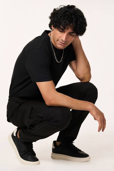 Buy_Terra Luna_Black Linen Cargo Pant _Online_at_Aza_Fashions