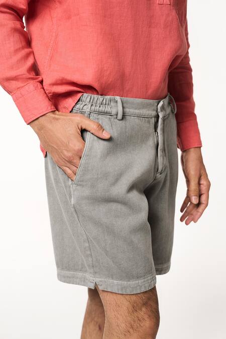 Terra Luna Gray Cotton Solid Grey Shorts Online at Aza Fashions Terra Luna_Gray Cotton Solid Grey Shorts _Online_at_Aza_Fashions