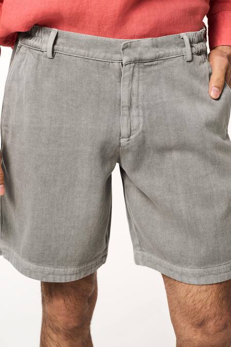 Buy Terra Luna Gray Cotton Solid Grey Shorts Online at Aza Fashions Buy_Terra Luna_Gray Cotton Solid Grey Shorts _Online_at_Aza_Fashions