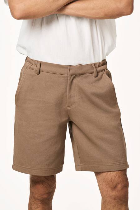 Buy Terra Luna Brown Cotton Solid Shorts Online at Aza Fashions Buy_Terra Luna_Brown Cotton Solid Shorts _Online_at_Aza_Fashions
