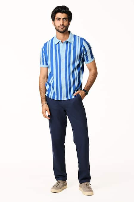 Terra Luna_Blue Cotton Ocean Striped Shirt _Online_at_Aza_Fashions
