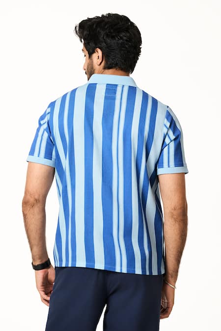 Shop_Terra Luna_Blue Cotton Ocean Striped Shirt _at_Aza_Fashions