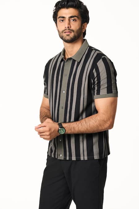 Terra Luna Gray Cotton Grey Tonal Striped Shirt Online at Aza Fashions Terra Luna_Gray Cotton Grey Tonal Striped Shirt _Online_at_Aza_Fashions