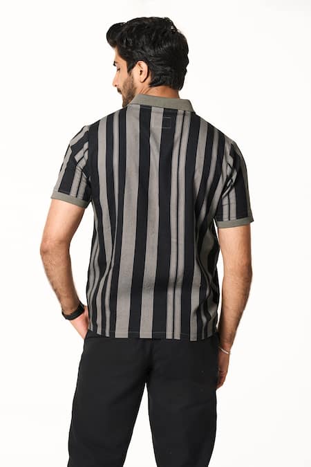 Shop Terra Luna Gray Cotton Grey Tonal Striped Shirt at Aza Fashions Shop_Terra Luna_Gray Cotton Grey Tonal Striped Shirt _at_Aza_Fashions