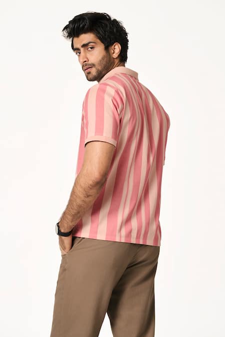 Shop Terra Luna Pink Cotton Tonal Striped Shirt at Aza Fashions Shop_Terra Luna_Pink Cotton Tonal Striped Shirt _at_Aza_Fashions