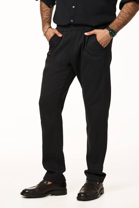 Terra Luna_Black Cotton Solid Joggers _Online_at_Aza_Fashions