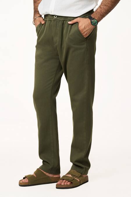 Buy_Terra Luna_Green Cotton Moss Pocketed Joggers _Online_at_Aza_Fashions