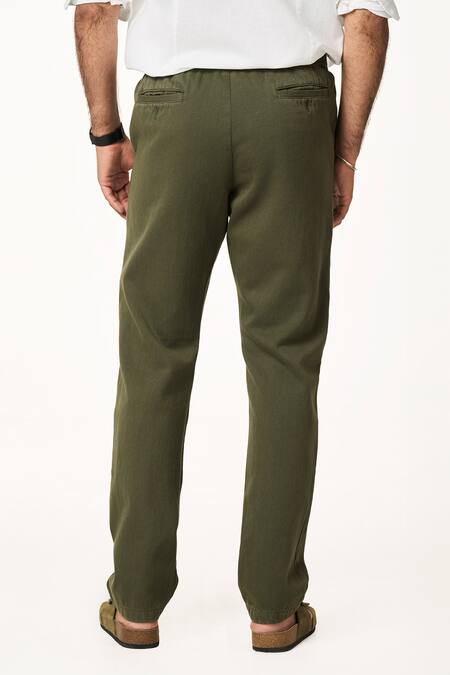 Shop_Terra Luna_Green Cotton Moss Pocketed Joggers _at_Aza_Fashions