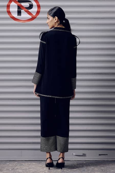 Shop Veera Wear Black Crepe Embroidery Straight Stitchline Trouser at Aza Fashions Shop_Veera Wear_Black Crepe Embroidery Straight Stitchline Trouser _at_Aza_Fashions