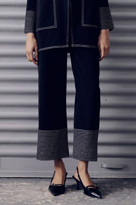Veera Wear Black Crepe Embroidery Straight Stitchline Trouser Online at Aza Fashions Veera Wear_Black Crepe Embroidery Straight Stitchline Trouser _Online_at_Aza_Fashions