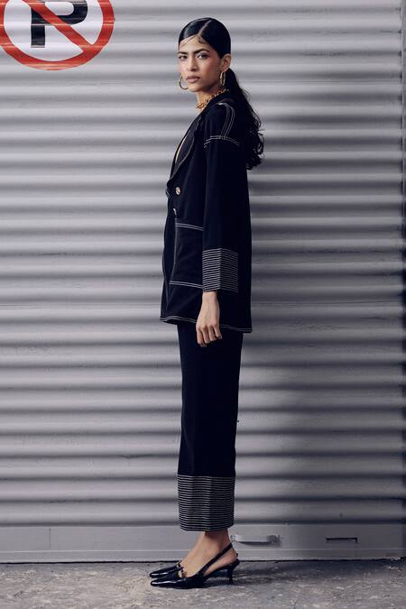 Buy Veera Wear Black Crepe Embroidery Straight Stitchline Trouser Online at Aza Fashions Buy_Veera Wear_Black Crepe Embroidery Straight Stitchline Trouser _Online_at_Aza_Fashions