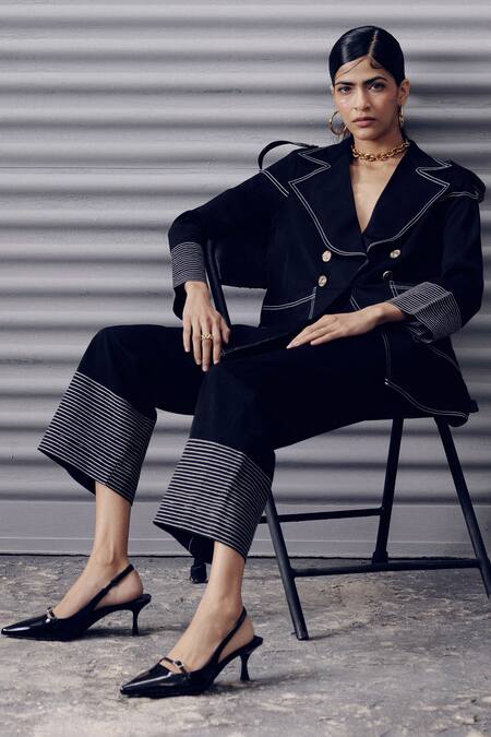 Shop Veera Wear Black Crepe Embroidery Straight Stitchline Trouser Online at Aza Fashions Shop_Veera Wear_Black Crepe Embroidery Straight Stitchline Trouser _Online_at_Aza_Fashions