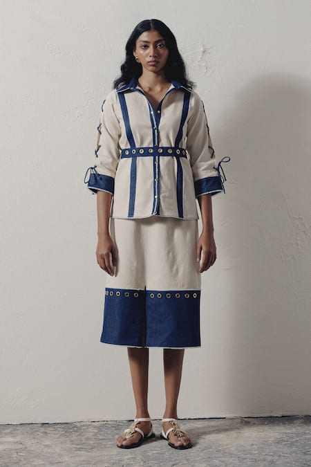 Veera Wear Coastal Lace Tie-Up Shirt & Skirt Set 